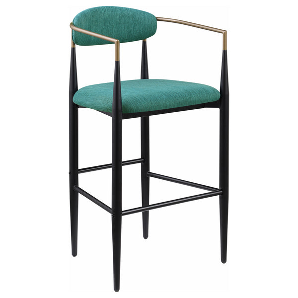 English Elm Renfroe Mid-Century Fabric Upholstered Bar Stool Set of 2 with Padded Back, Footrest and Black Base Green B062P299975
