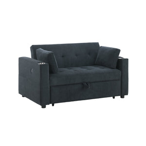 English Elm Luelle Convertible Sleeper Loveseat with Tufted Cushions, USB Ports, Cupholders, Pillows, Space-Saving Design Black B061P296418