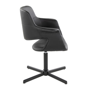 English Elm Vintage Flair Mid-Century Swivel Accent Chair - Black Faux Leather, 360° Comfort, X-Pedestal Base B202P223677