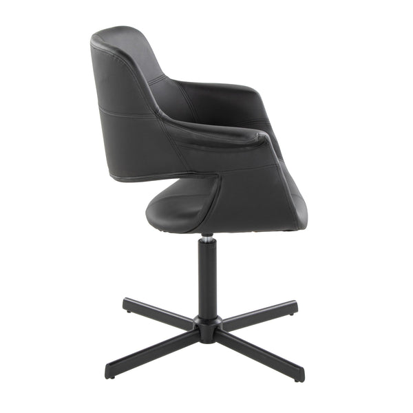 English Elm Vintage Flair Mid-Century Swivel Accent Chair - Black Faux Leather, 360° Comfort, X-Pedestal Base B202P223677