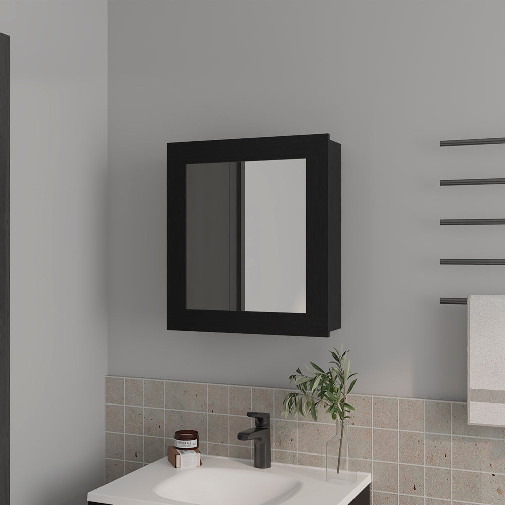 English Elm Medicine Cabinet Hailey Black Mirrored Wall Storage with Two 9"x16.5" Shelves Compact Durable Wood B092P238754