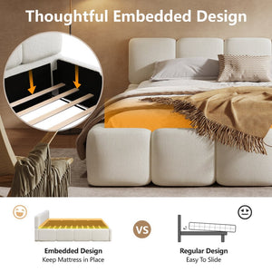English Elm California King Boucle Upholstered Platform Bed Thick Block Headboard Modern Suite N757P391356W