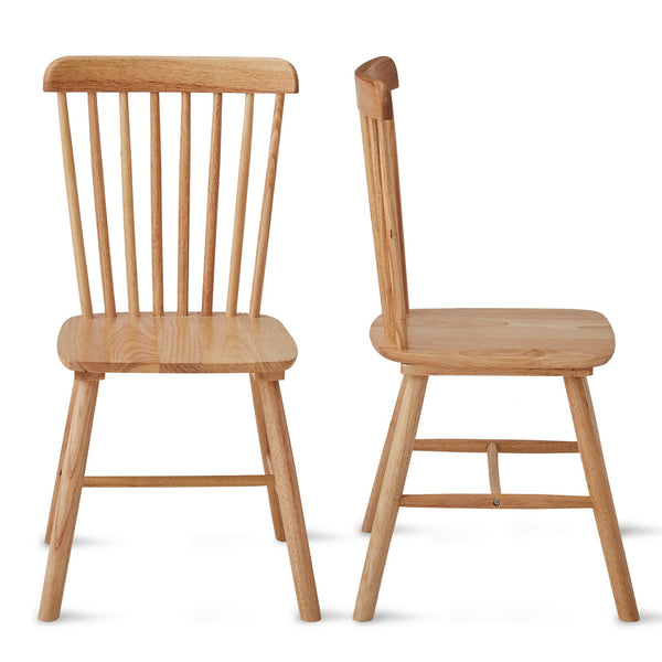 English Elm 4pieces Natural Rubber Wood Dining Chairs with Curved Backrests, 17" Seat Height, Stable Anti-Skid Feet W2720P193121