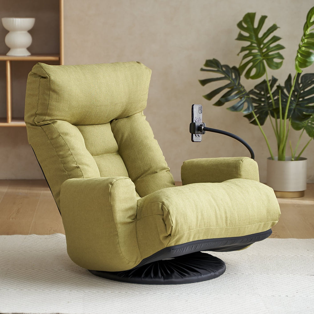 English Elm Adjustable green rotatable lounge chair with head/waist support, 360° swivel, spring seat, phone holder W244P172641