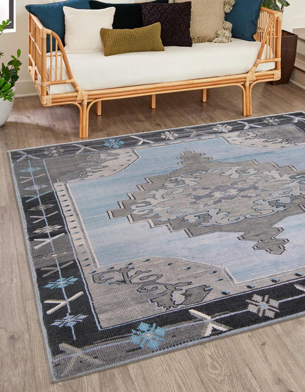 Unique Loom Timeless Thomas Machine Made Medallion Rug Blue Gray, Navy Blue 7' 6" x 7' 7"