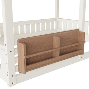 English Elm Full Bunk Bed with Trundle Bookshelf Storage Pine Frame Car Design for Kids Beige W1580S00523