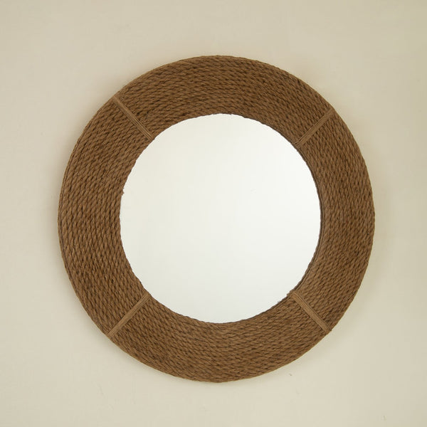 English Elm 24'' Breeza Mirror Hand‑Woven Hemp Frame Round Bamboo Wall Mirror Earth Yellow Rustic Chic Decor W2615P346490