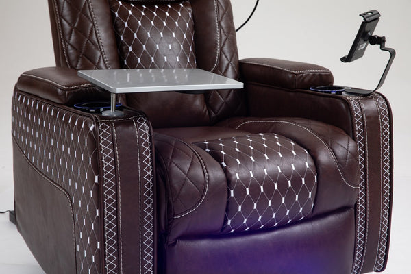 English Elm Power Zero Gravity Recliner with USB Cup Holders, LED Reading Light, Leather match, Infinite Recline Brown W547P164339