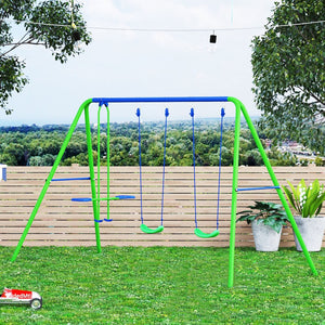 English Elm Outsunny Heavy Duty Metal A-frame Swing Set with Glider for Backyard Play W2225P229623