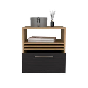 English Elm Vance 20" High One Drawer Nightstand on Casters with Open Shelf, Modern Compact Natural Oak Finish B070P254778