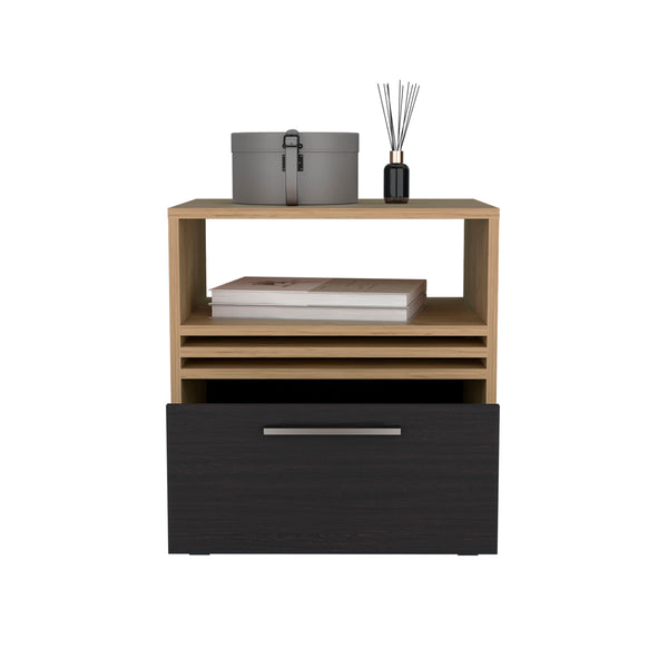 English Elm Vance 20" High One Drawer Nightstand on Casters with Open Shelf, Modern Compact Natural Oak Finish B070P254778