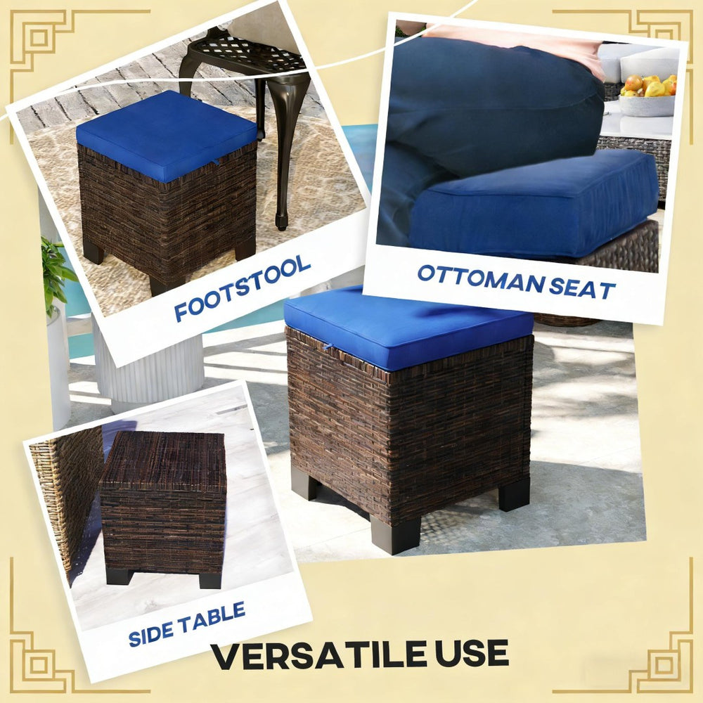 English Elm Outdoor Wicker Ottoman Set of 2 Hand Woven Pe Cube Stools for Patio or Poolside T3971P443562