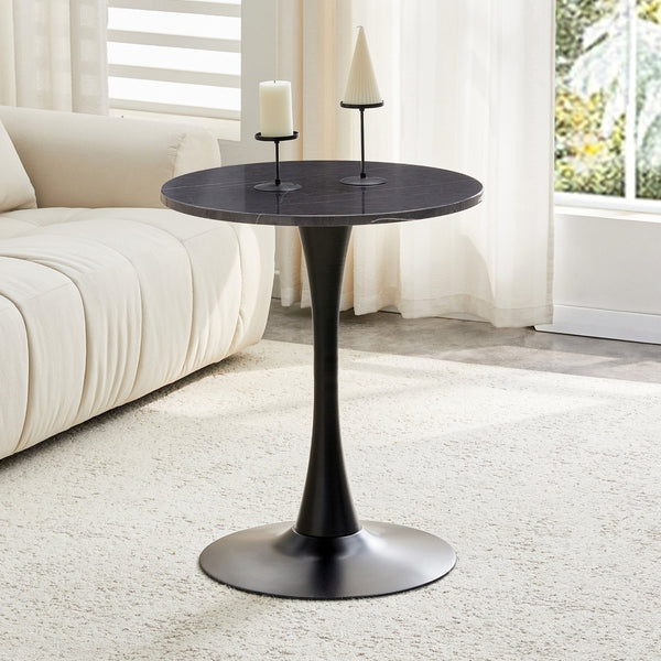 English Elm Round Faux Marble Tulip Dining Table Mid Century Pedestal Base for Compact Kitchens Black+Gery W2920P395716