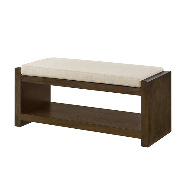 English Elm 40" Accent Bench with Lower Shelf Shoe Rack, Removable Padded Cushion, Modern Entryway Storage Stool Ivory W2186P292094