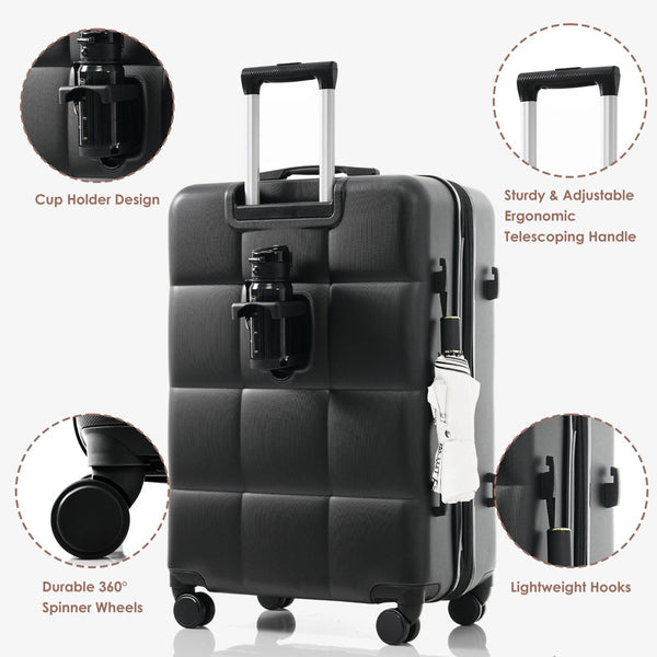 English Elm Luggage Set 4 Piece Abs Hard Shell Spinner Suitcases with Usb Port and Cup Holder Black+Brown N726P185038A