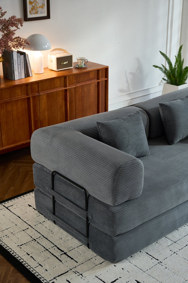 English Elm Convertible Sleeper Sofa Bed with Corduroy Upholstery, 4‑in‑1 Folding Couch Mattress, Space‑Saving Lounge Gray W3434P346243