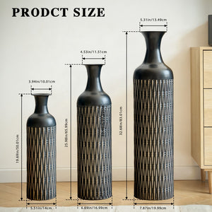 English Elm Decorative Matte Black Metal Floor Vase Trio Embossed Texture for Modern Living Spaces W2796P386870