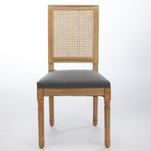 English Elm French Louis Dining Chair Set of 2 with Carved Solid Wood Frame, Rattan Back, Plush Foam Seating, 300lb Capacity Gray W1143P335057