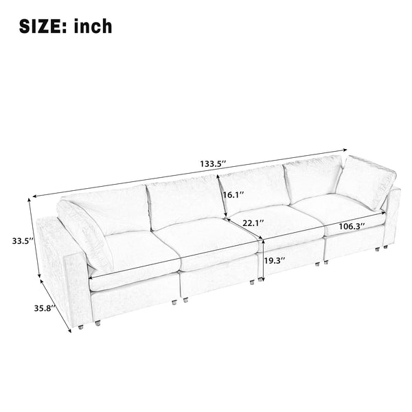 English Elm U-style 113" Upholstered Modular Sofa with Built-In Bluetooth Audio, Wireless Charging & Storage Grey WY000457AAE