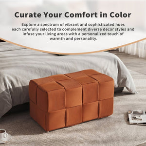 English Elm Ottoman Square Corduroy Upholstered Footrest with Ribbed Texture for Living Room Seating Brown W3851P453274