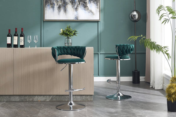 English Elm Set of 2 Velvet Bar Stools with Chrome Base Swivel Height Adjustment Plush Cushion Modern Comfort Green W1249P247739