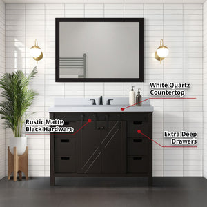 English Elm Brown 48 In. Bath Vanity Set With White Quartz Countertop, Matte Black Faucet & 44 In. Mirror B2731S01279