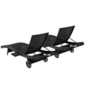 English Elm K&k Outdoor Wicker Reclining Chaise Set 2 Piece with Pull Out Tray Rolling Wheels Black N707P395515B