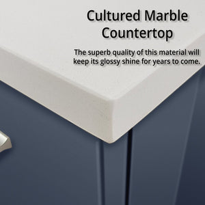 English Elm Navy Blue Bath Vanity With Cultured Marble Top & Chrome Faucet Set - Stylish Storage Solution! B2731P258623
