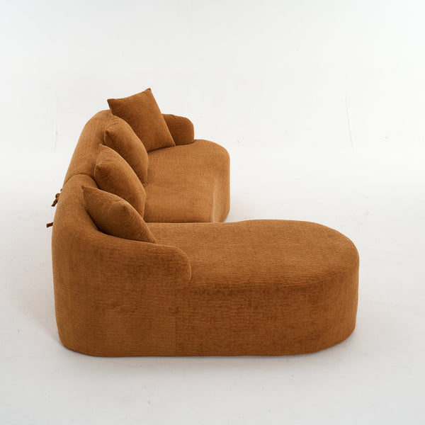 English Elm Boneless L-Shape Sectional Sofa with Curved Chaise Modern Modular Chenille Couch 30D Foam Comfort Lounge Elegance for Living Room Apartments Orange W2231S00009