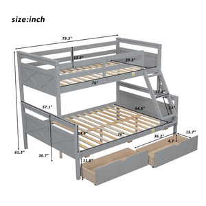 English Elm Twin Twin-over-Full Bunk Bed with Attached Ladder, Built-In Underbed Storage Drawers & Guardrail Safety Designed for Space-Saving Kids' Rooms Gray SM000119AAE-1
