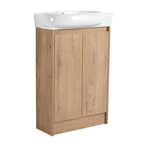 English Elm 23" Freestanding Bathroom Vanity with Ceramic Vessel Sink, Soft-Close Doors, Adjustable Shelf Storage Imitative Oak W999P206106