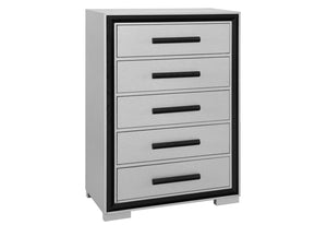 English Elm ADELAIDE Solid Wood Chest with 5 Spacious Drawers, Sleek Silver Finish and Modern Hardware Design Black 36.5 L x 20.63 W x 50.25 H B201P215679