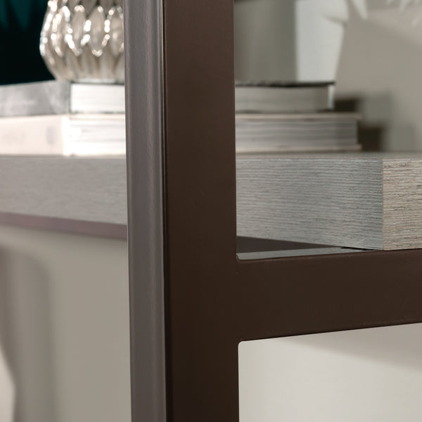 English Elm Credenza Brown Finish Hutch with Powder-Coated Metal Frame, Open Shelves, Engineered Wood Durability B356P367751