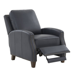 English Elm Jack Midnight Blue Faux Leather Recliner Chair with Nailhead Trim, Tapered Wood Legs, High-Density Foam Comfort B050P229965