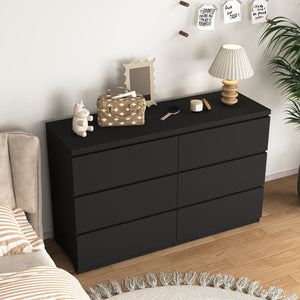 English Elm Modern Six Drawer Dresser with Wave Panel Fronts Handleless Design for Bedroom W409P371347