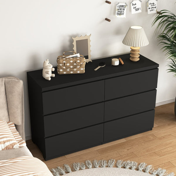 English Elm Modern Six Drawer Dresser with Wave Panel Fronts Handleless Design for Bedroom W409P371347