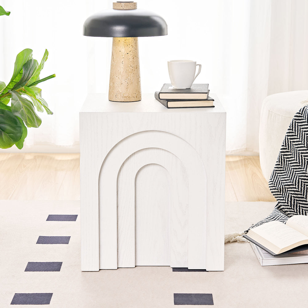 English Elm 15.74'' Modern Square Side Table Compact Accent Nightstand MDF Imitation Wood Durable Stylish Decor White W876P245148