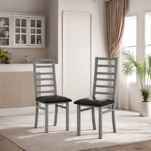 English Elm Metal Dining Chairs Set Of 2 - Stylish Grey Pu Leather, High-Back Steel Legs For Modern Spaces W757P232712