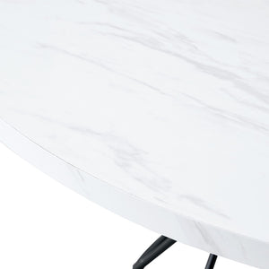 English Elm A Round Marble Patterned Mdf Dining Table with Matte Hourglass Base Seats Six White+Black W1151P434791