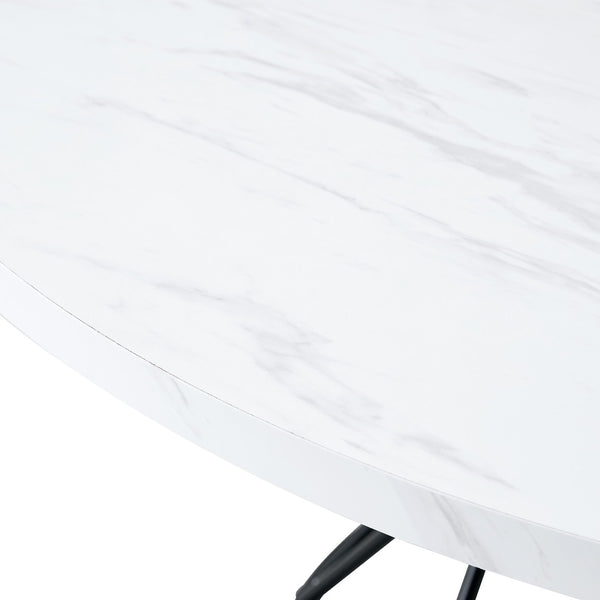 English Elm A Round Marble Patterned Mdf Dining Table with Matte Hourglass Base Seats Six White+Black W1151P434791