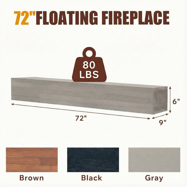 English Elm 72" Solid Cedar Floating Mantel Shelf Rustic Farmhouse Wall Decor with Heavy Duty Support W1390P407426
