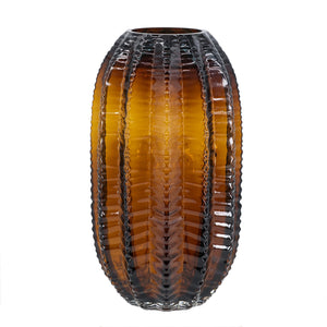 English Elm D6x11" Textured Cylindrical Glass Vase Amber Finish — Modern Art-Inspired Accent, Floral Display Ready W2078P357252