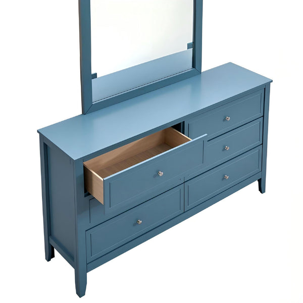English Elm Daniel Assembled 5-Drawer Chest with English Dovetail Drawers, Metal Hardware & Solid Wood Frame Teal 62 L x 40 W x 19 H B078P400753