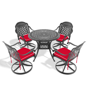 English Elm 5-Piece All-Weather Cast Aluminum Dining Set With Cushions, Swivel Chairs & Round Table For 4 W1710S00300