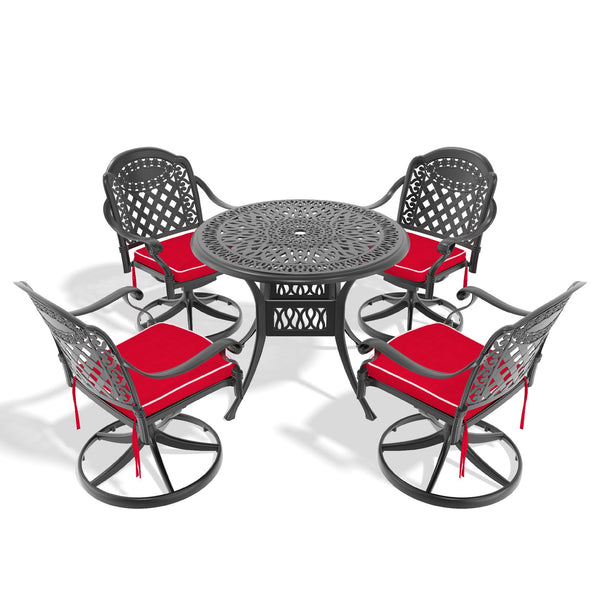 English Elm 5-Piece All-Weather Cast Aluminum Dining Set With Cushions, Swivel Chairs & Round Table For 4 W1710S00300