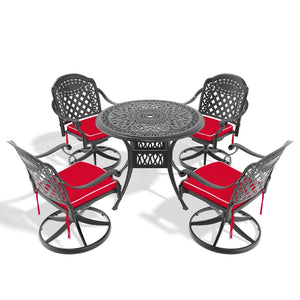 English Elm 5-Piece All-Weather Cast Aluminum Dining Set With 4 Swivel Chairs & Round Table For Outdoor Comfort P2 W1710S00434-GIGA