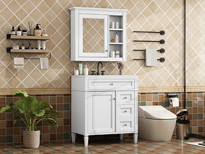 English Elm 30'' Bathroom Vanity Set With Sink, Modern Storage Cabinet, Mirror & 3 Drawers For Efficient Organization SW000127AAK-3