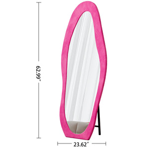 English Elm Full Flannel-Wrapped Full Length Mirror 63"x24" Irregular Wavy Frame Shatterproof Tempered Glass Vanity Wall/Lean-In Decor Rose Pink W347P368252