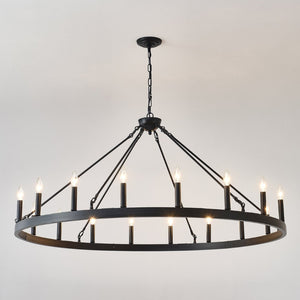 English Elm 53 Inch Iron Wagon Wheel Chandelier 18 Candle Lights Farmhouse Industrial Pendant W5008P393042