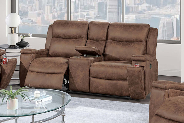 English Elm Modern Reclining Loveseat with Console Cup Holders Faux Leather Plush Seating Walnut B011P469516